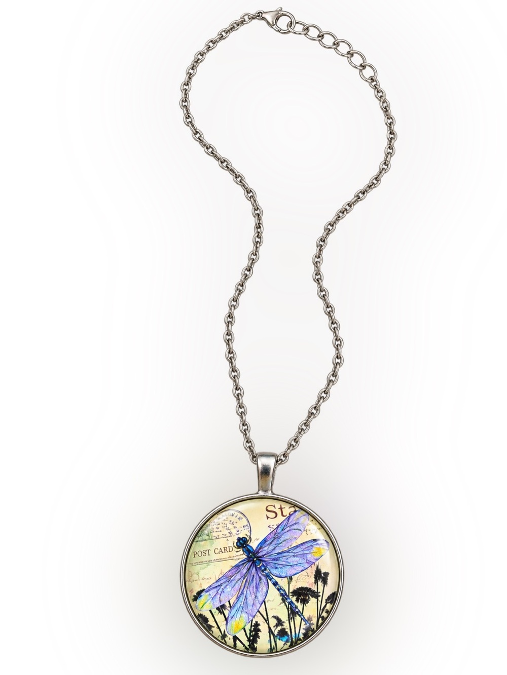 Vintage Dragonfly Pendant Necklace in Purple and Blue